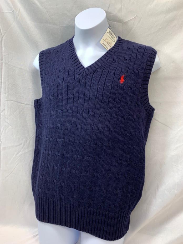 Kid's' Youth Ralph Lauren Blue Polo Cable Knit Sweater Vest Medium 12/14