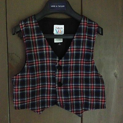 TALBOTS KIDS NWOT SIZE 5 BOYS BLACK RED BLUE XMAS PLAID VEST