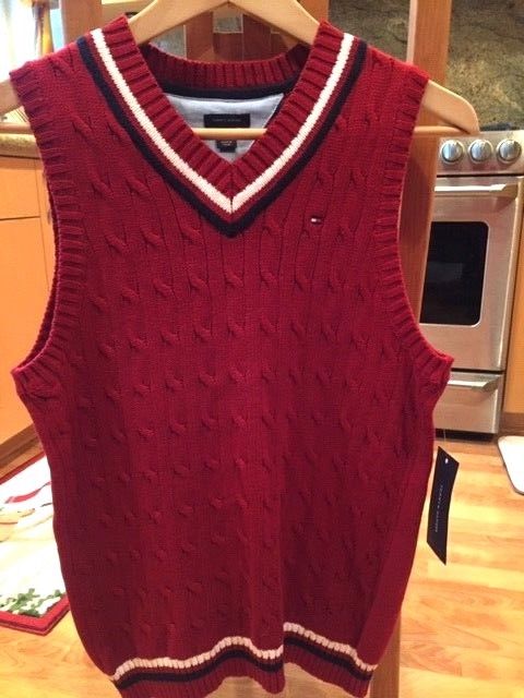 NWT Tommy Hilfiger Boys Large 16/18 V neck Red sweater vest 100% cotton