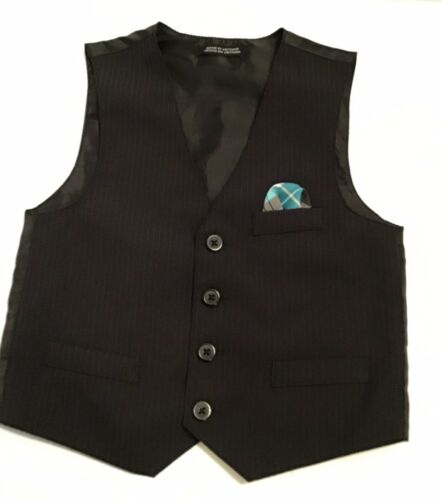 Boys Suit Vest Sz 5 Black Pinstripe Blue Accent Formal Church Wedding Holiday