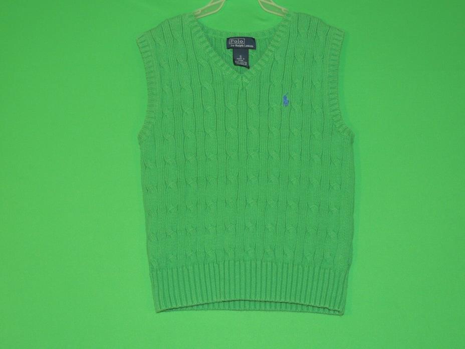 Polo Ralph Lauren Boys Youth Size 5 Green Cable Knit V Neck Sleeveless Vest