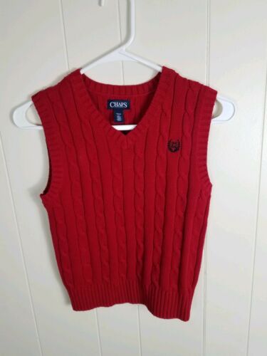 Chaps Boys Red Cable Knit Sweater Vest Size 8 Small