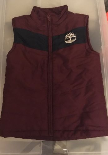 Timberland Lightweight Puffer Vest Burgundy/Navy Boys Sz 7