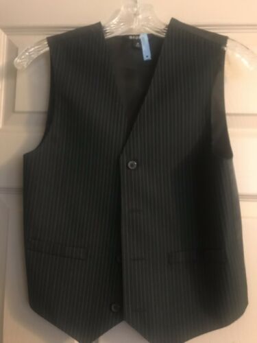 George Young Boys Size 12 Suit Vest Light Gray Blue Pinstriped 4 Button