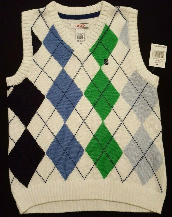 NEW Boys IZOD Argyle Pattern White Sweater Vest Size 5/6 Dress Casual Dapper Kid