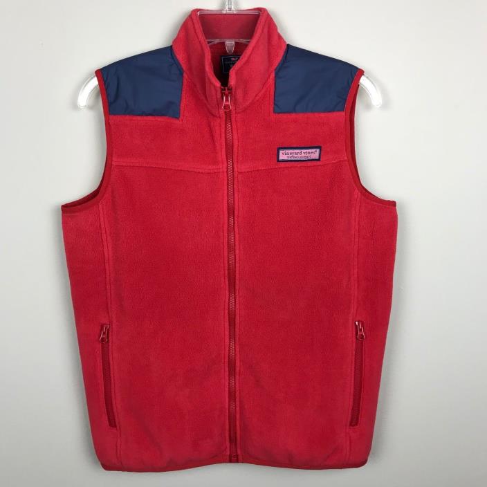 Vineyard Vines Boy's Size XL 20 Flag Patch Fleece Polyester Vest Red Navy Blue