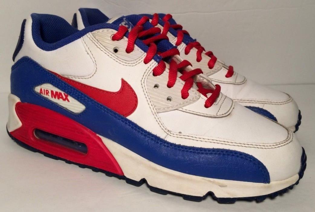 NIKE AIR MAX 90 Boys Athletic Training Shoes-White/Red/Blue (Youth Size 6)