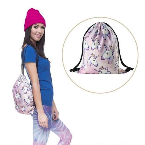 Unicorn Pattern Backpack Women Drawstring Bag Travel Storage School Rucksack G