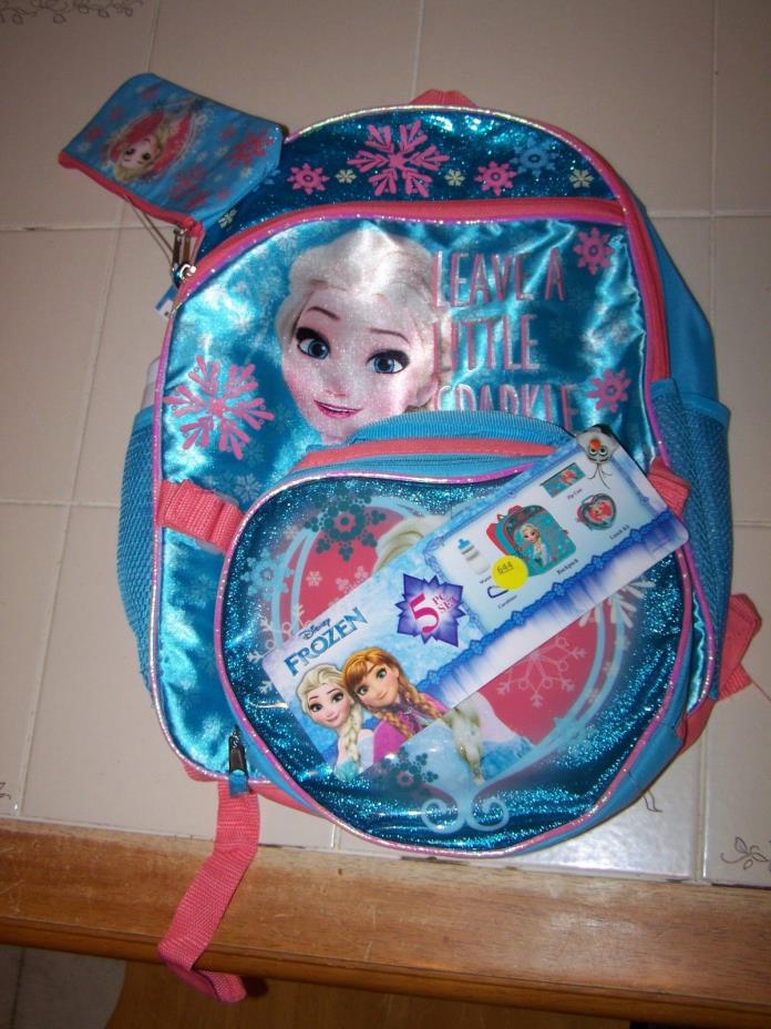 NEW Frozen Backpack Set (5 Piece) Lunch Kit, Water Bottle, Keychain, Case