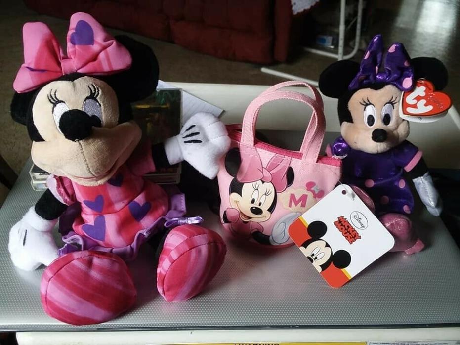 3 piece Minnie Mouse Gift Set = BRAND NEW WALLET, TY beanie, and Minnie