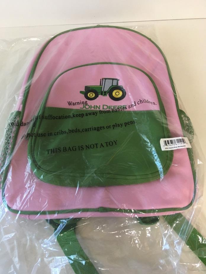 John Deere Backpack Pink Green School Bag Embroidered Farm Tractor NWT