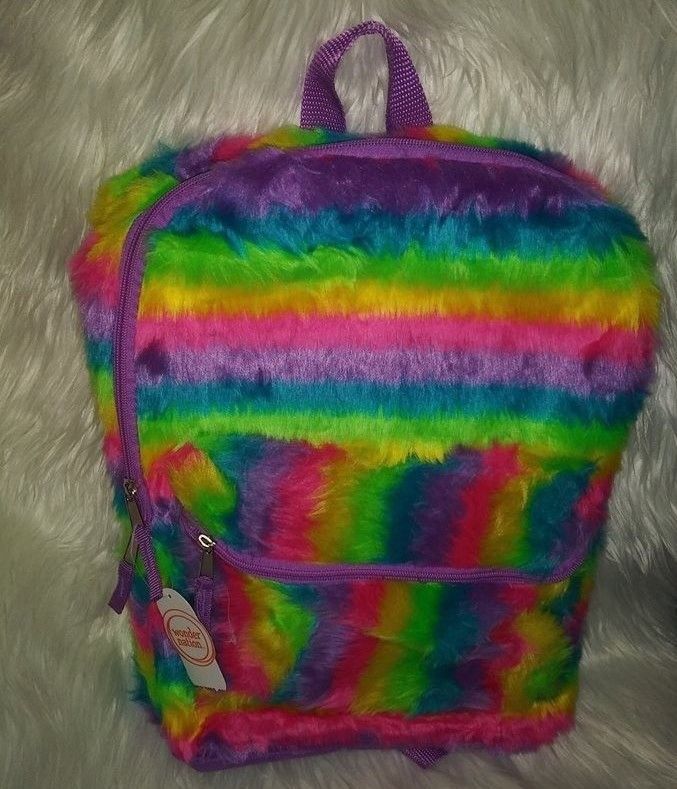 Wonder Nation Plush/Fuzzy Rainbow/ Multicolor Backpack! One Size!