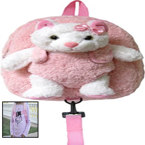 Children's Safety Harness Backpack W Removable Plush Animal PINK Cat