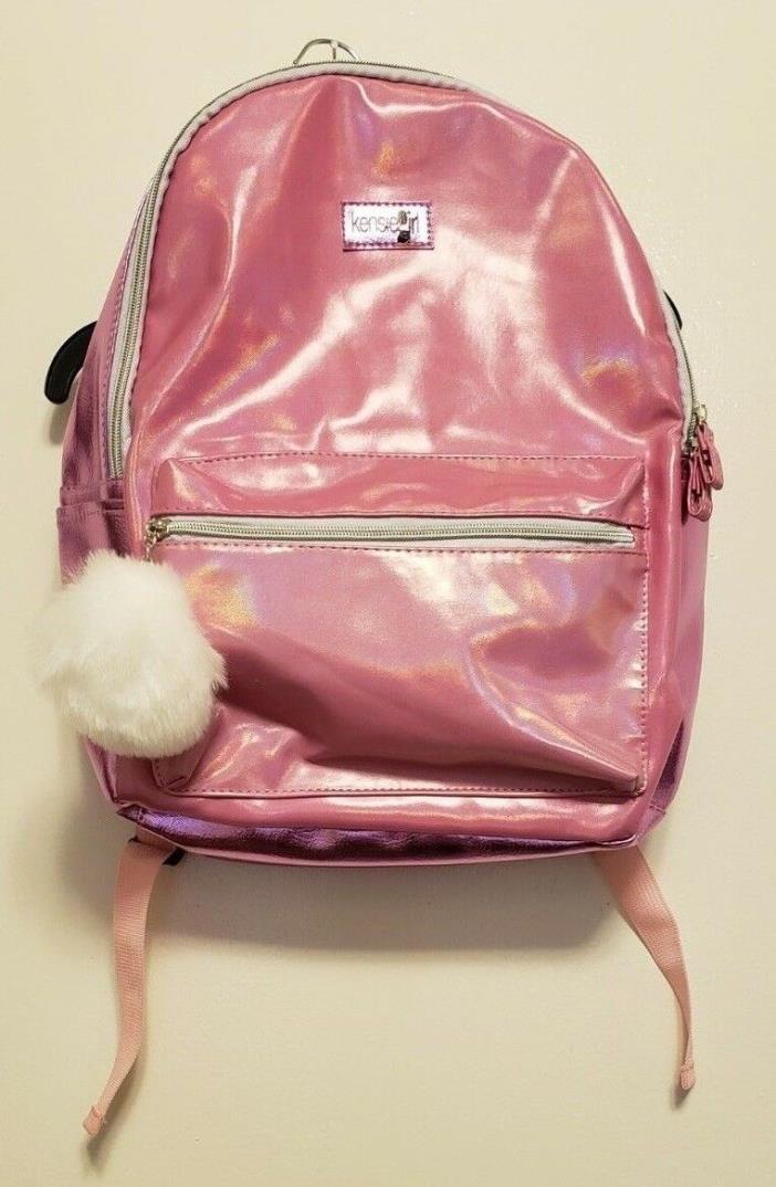 NWT Kensie Girl Faux Fur Ball Zipper Pink Metallic Adjustable Strap Backpack