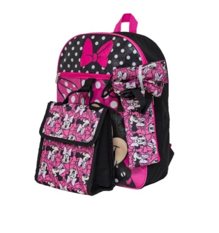 Minnie Mouse Kids Backpack, Cinch Sack, Lunch Bag, Zip Pouch & Water Bottle Set