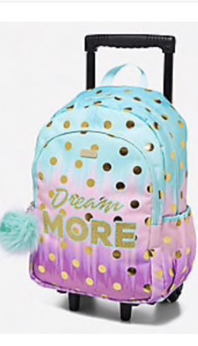 Justice DREAM MORE Ombre Foil Dot ROLLING BACKPACK Luggage Girls NWT