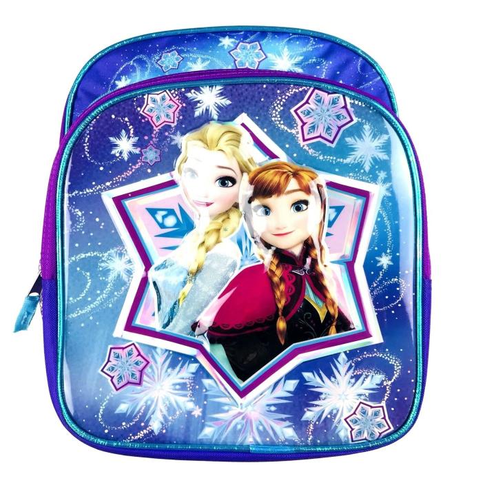 Disney Frozen Anna Elsa Backpack Girls Purple Blue Shimmer Vinyl Zip Around