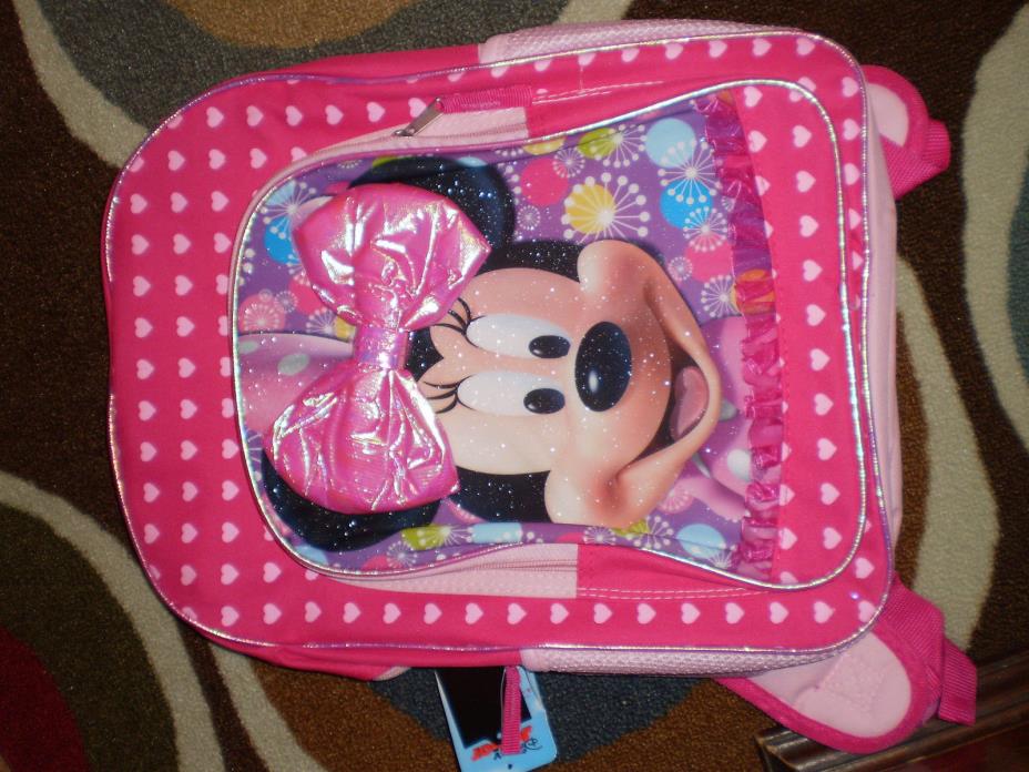 NWT Disney Jr~Pink MINNIE MOUSE~Back to~SCHOOL Backpack book bag School BOWS