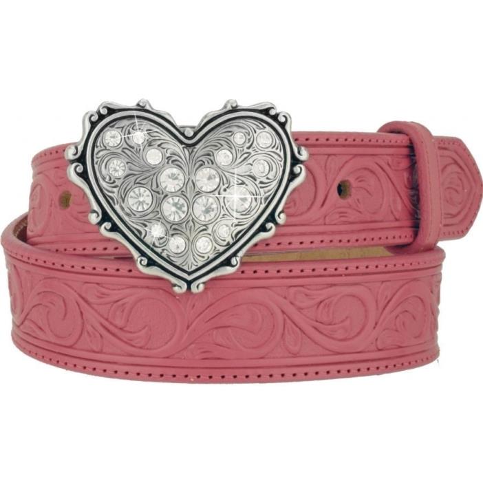 NEW Girl's Justin Pink Heart Western Rhinestone Leather Belt C30101