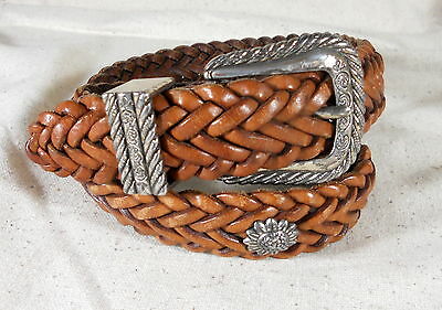 Brighton Kids Brown Braided Leather Daisy or Sunflower Belt Children's L