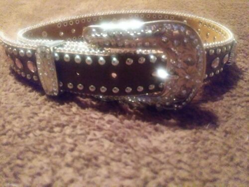 Nocona Girls 28 Inch Brown Leather Jeweled Western Belt with Buckle