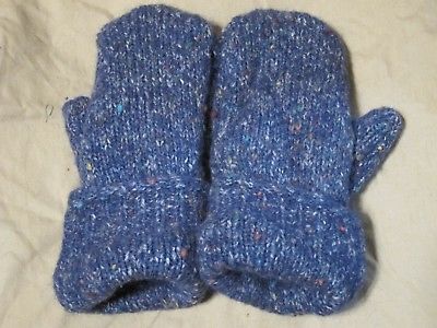 Recycled Wool Mittens Child 8-12 yrs Fleece Lined Navy Girls Soft and Warm