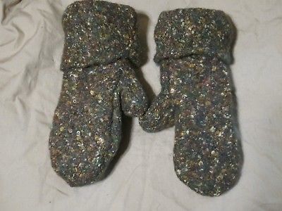 Recycled Wool Mittens Child 5-8 yrs Fleece Lined Green Girls Soft and Warm