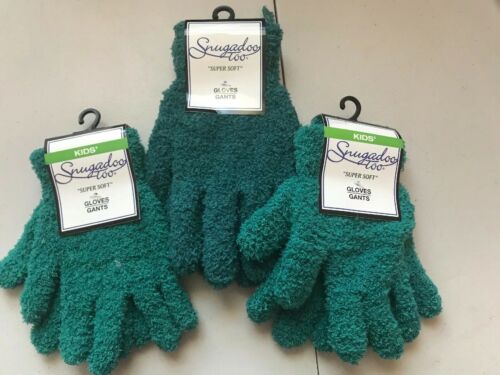 New Lot Of 3 Magic Stretch Gloves Green Super Soft 1 Adult Pair 2 Kids Pair