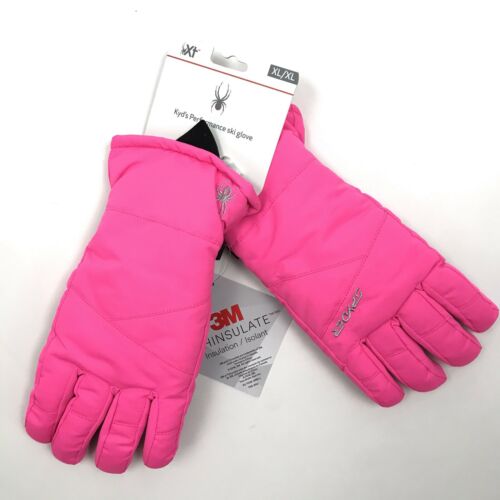 Spyder Girls Ski Snowboard Gloves Size XL Pink Bubblegum Black Insulated NEW NWT