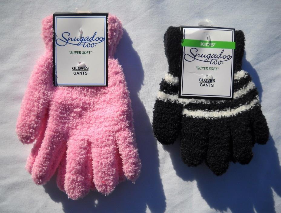 Womens Small & Childrens Set of Gloves Snugadoo Too Super Soft, Pink Black