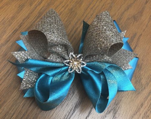 Glittery Turquoise and Gold Elegant,  Hair Bow, 5