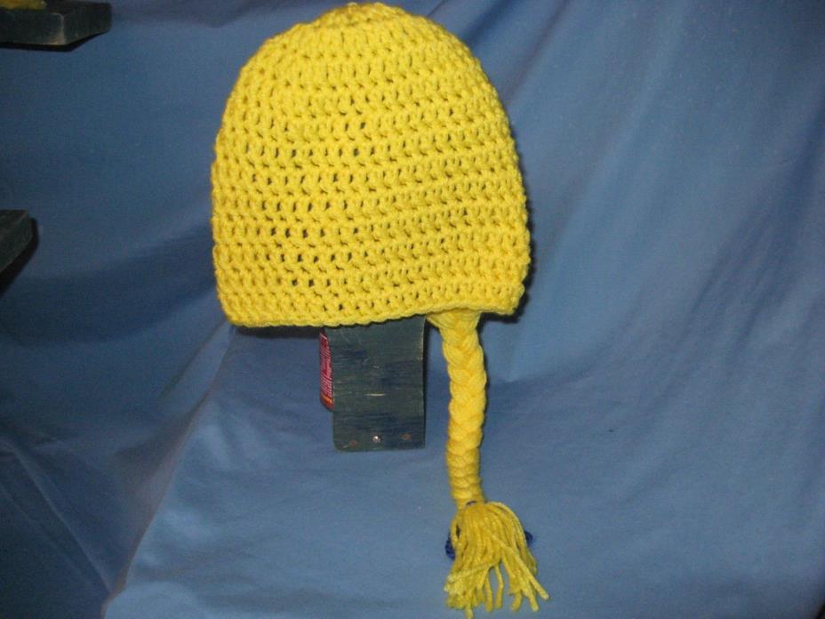 Child beanie hat w/ ponytail yellow color handmade crochet/knit New USA