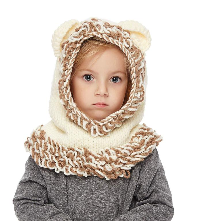 Hats Kids Warm Fox Animal Knitted Coif Hood Scarf Winter Beanies