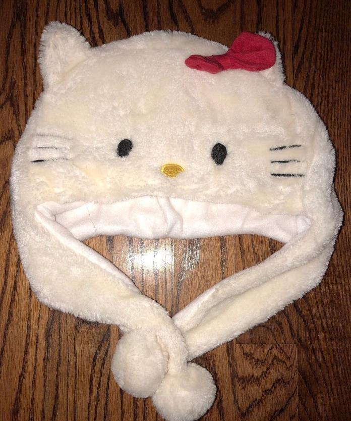 SANRIO Hello Kitty Adult Size Face White Hat Red Bow Pom Pom Cold Snow