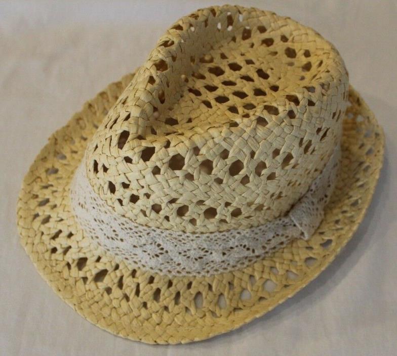 New Mudd Casual Summer Paper Straw Fedora Panama Hat with Cream Band Natural