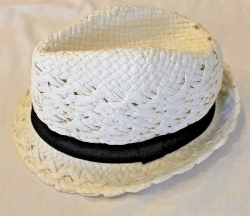 Mudd Casual Summer Paper Straw Fedora Panama Hat White with Black Band RN# 54976