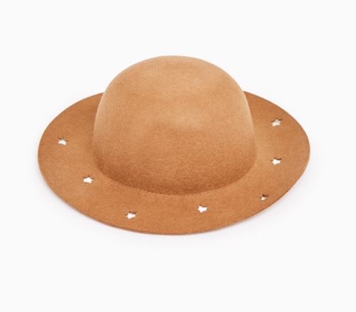 New Zara Star Brim 100% Wool Cowboy Hat Kid Girl Camel Brown