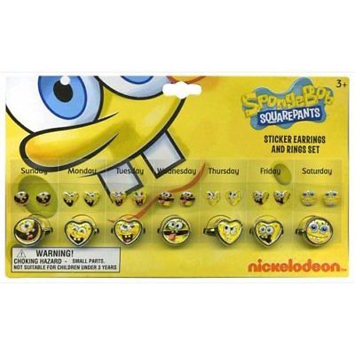 3 PACK Nickelodeon Spongebob Squarepants Days of The Week Earrings and Rings