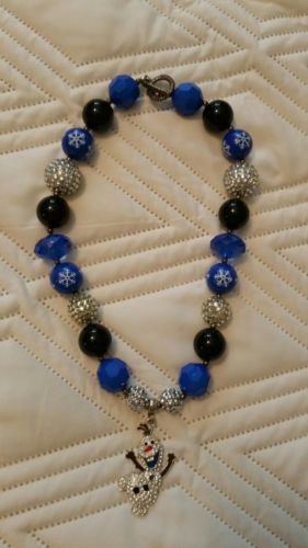 Olaf from Frozen chunky bead necklace.  Blue/black/white