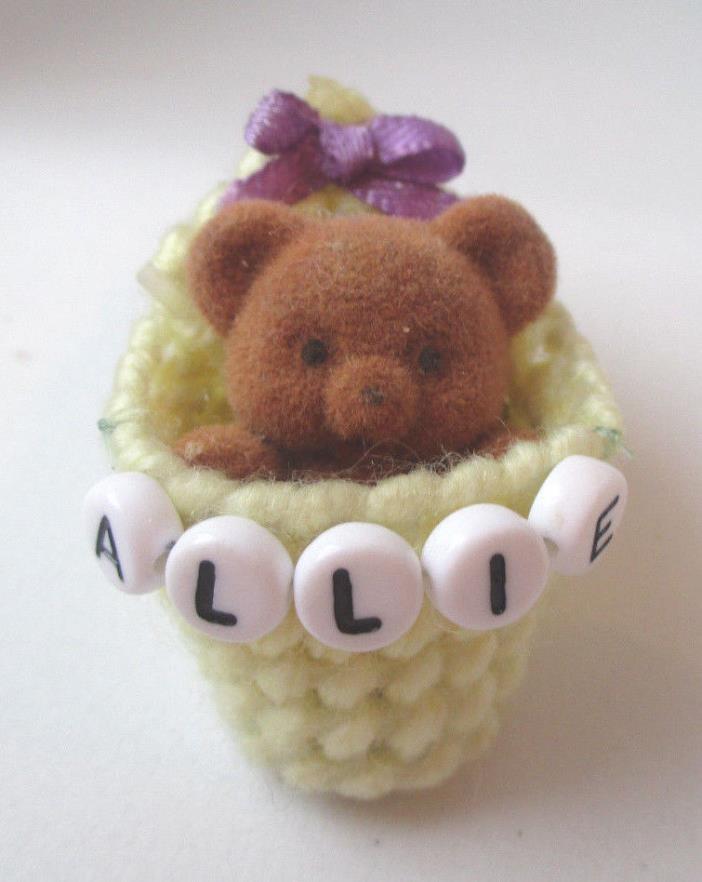 Personalized teddy bear pin with the name ALLIE-new-handmade
