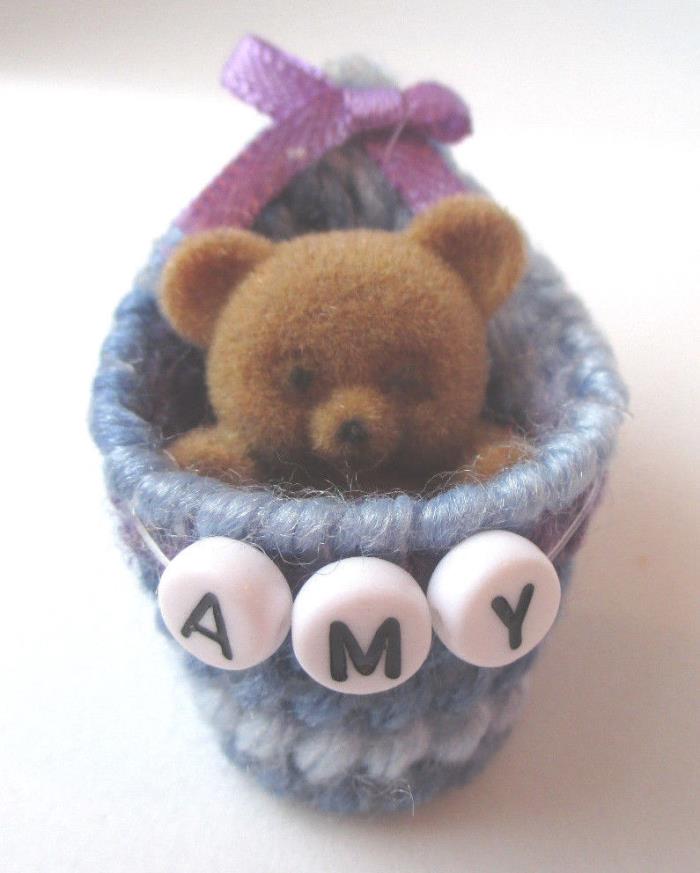 Personalized teddy bear pin with the name AMY-new-handmade