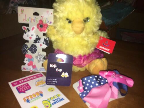 Claire’s Sterling Easter Earrings Aurora Plush Chick Bunny Hair Justice Stickers