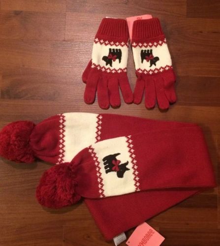 NWT Gymboree Girls Scottie Dog Gloves Scarf Set Holiday Friend Red Ivory Black