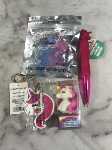 Unicorn Gift Set 4 Pcs Bath Pen Key Chain Lip Gloss Christmas Gift Stocking
