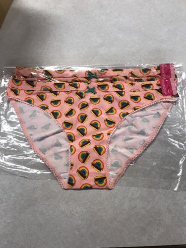 Xhilaration Cotton Bikini Briefs Pink Cheeseburger/Rainbow Large (12-14)Lot of 2