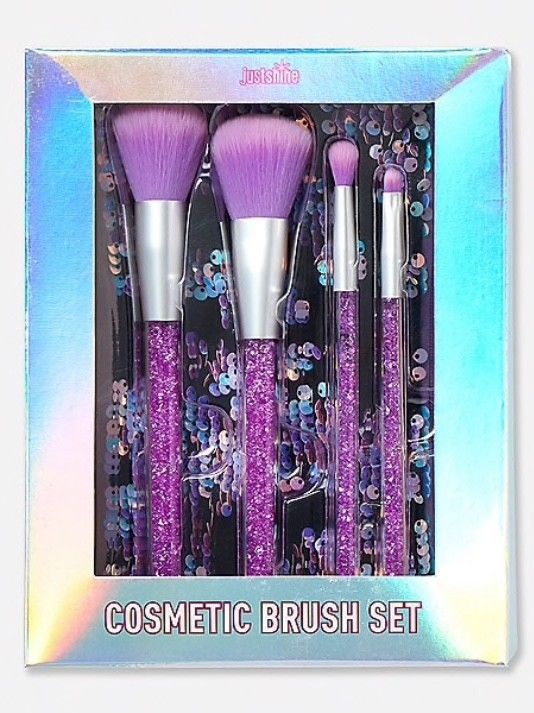 NWT Justice Just Shine Purple Sparkle Makeup Brush Set w/ Storage Pouch!! ??????