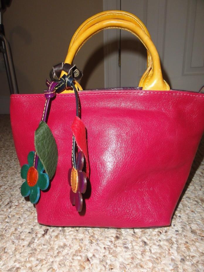 GIRLS AUTHENTIC RED LEATHER PURSE WITH FLOWERS