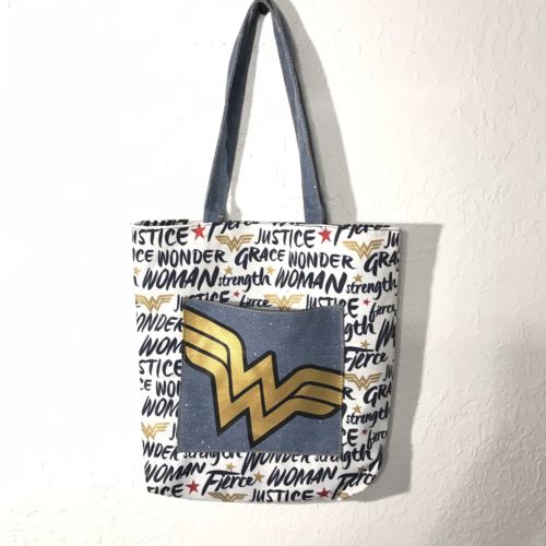Wonder Woman Tote Bag Purse With Denim Pocket And Strap