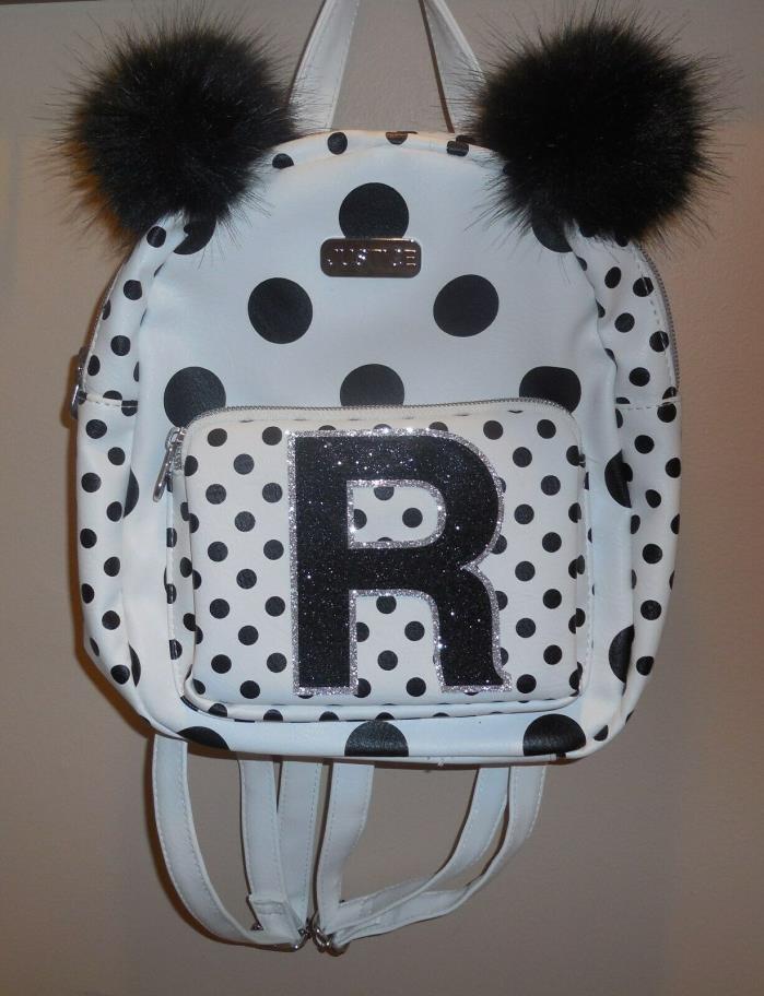 Justice Girls Black White Panda Mini Backpack Initial Letter R Polka Dot Purse