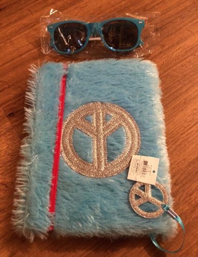 Kids Faux Fur Fuzzy Blue Journal & Blue Sunglasses